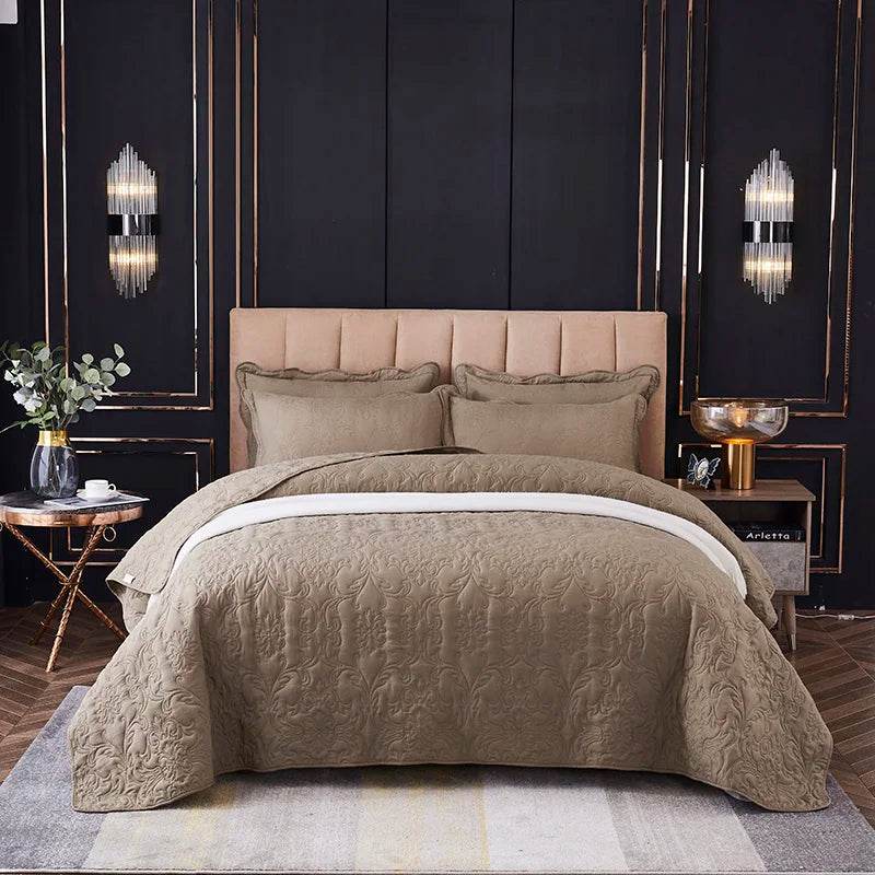 WOSTAR Quilted thicken flat bed sheet summer bedspread solid jacquard couple bed linens luxury double bed bedding king size - P12 Hub Europe