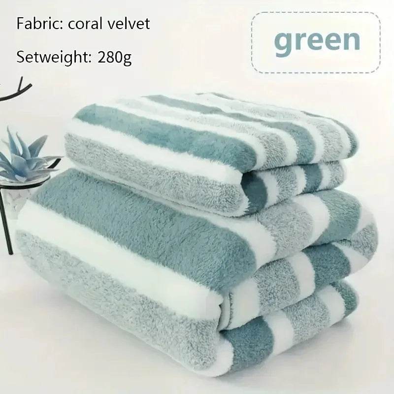 2Pcs High-density Absorbent Bath Towel Coral Fleece Wide-striped Towel Non-sheddingPrinted Soft and ComfortableUnisex Bath Towel - P12 Hub Europe