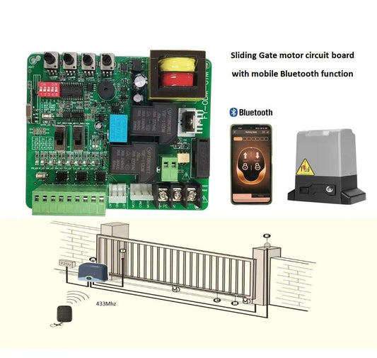 Control Board Sliding Gate 220V/110V Bluetooth, 433MHz Remote, Slow Stop - P12 Hub Europe