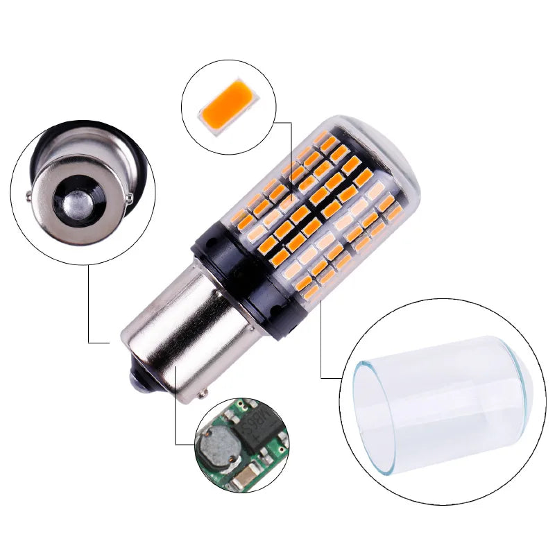 T20 LED Turn Signal Bulbs CanBus 1156 BA15S P21W 1157 BAY15D P21/5W 7440 7443 W21/5W 3156 3157 3014/144SMD Car Rear Brake Light