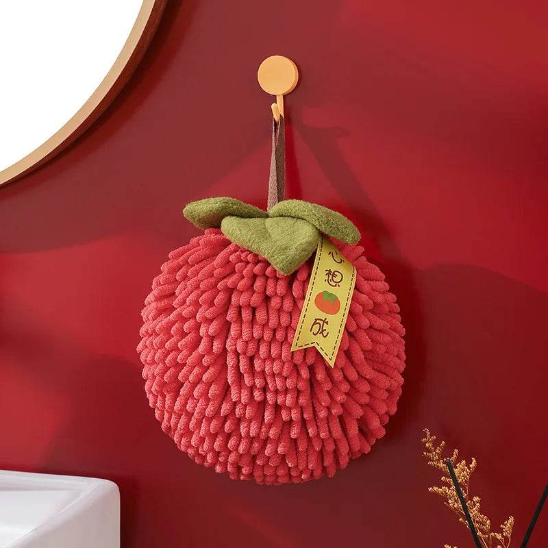 Cute Chenille Hand Towel Kitchen Bathroom Red Hand Ball with Hanging Loop Quick Drying Soft Absorbent Towel Home Tool - P12 Hub Europe
