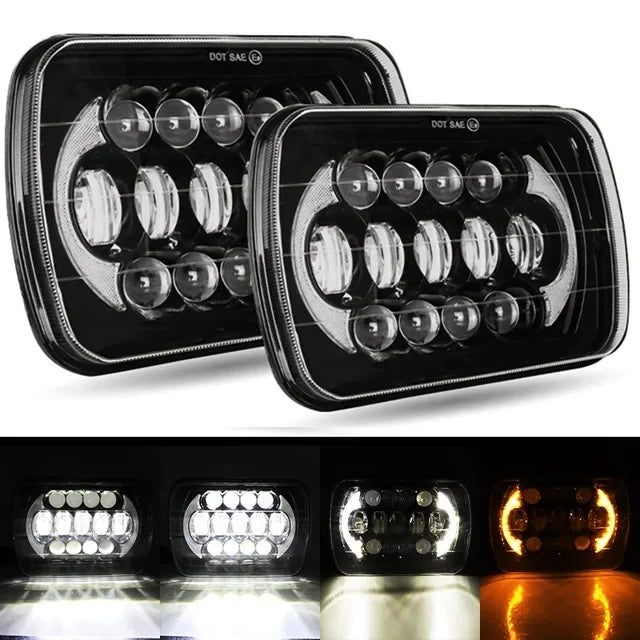 7x6'' 5X7 Inch Square Led Headlight Hi-Lo Beam Halo For Jeep Wrangler Motorcycle Car Off-road Truck