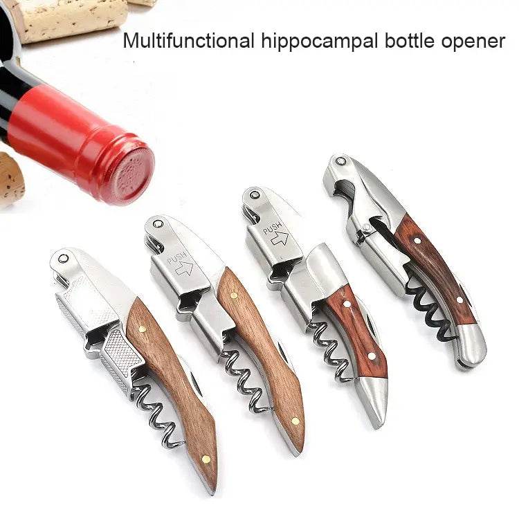 1pc Stainless Steel Wood Handle Wine Corkscrew Professional Wine Opener Portable Screw Corkscrew Multifunction Beer Cap Bottle - P12 Hub Europe