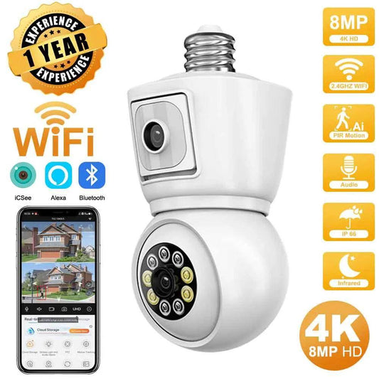 Outdoor Camera 4K Bulb Dual Lens, Auto Track, Color Night - P12 Hub Europe