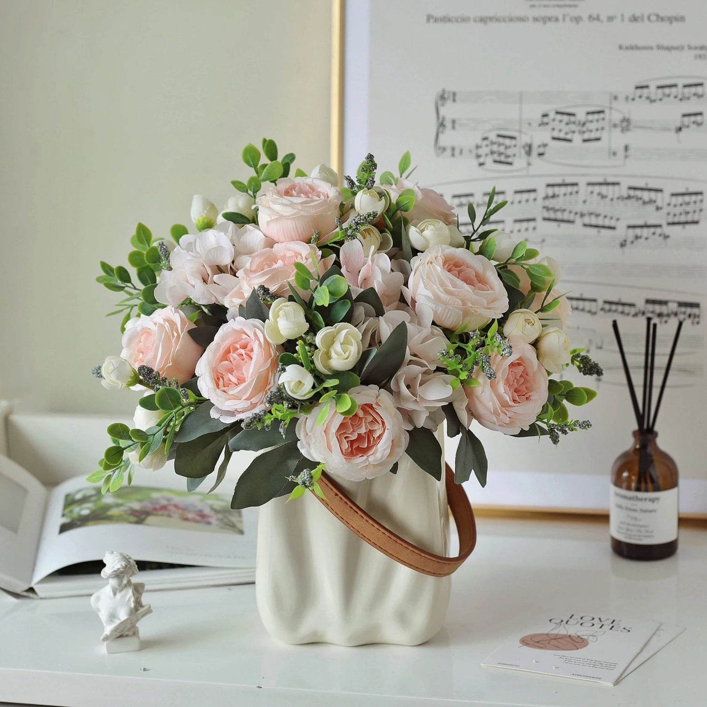 1PC Artificial Flowers Wedding Home Bedroom Decoration Bridal Bouquet Garden Fake Silk Peony Hydrangeas Vase for Board Outdoors - P12 Hub Europe
