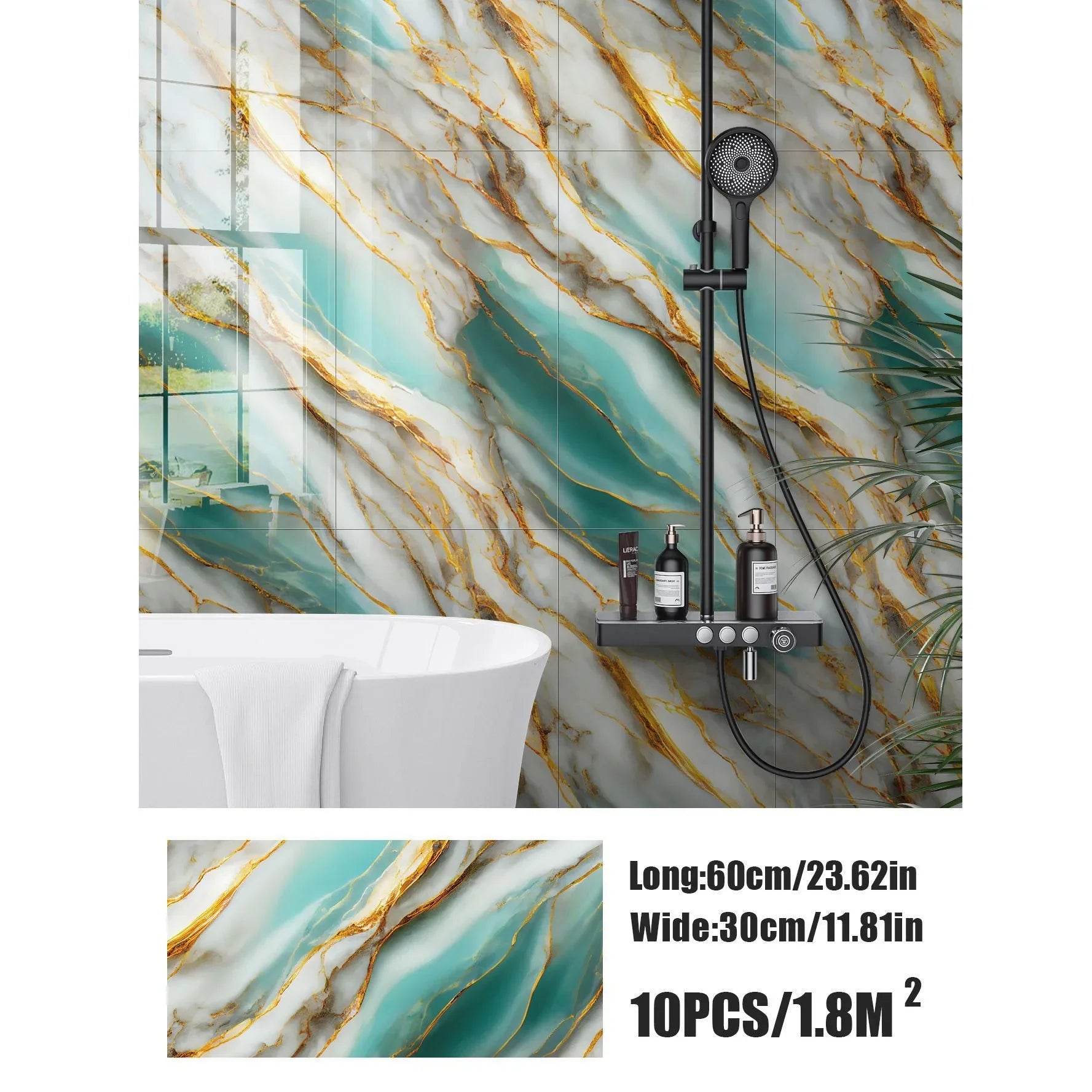 Aluminum Foil Bottom Imitation Tile Wall Stickers Kitchen Bathroom Decor Damp Proof Marble Pattern Foam Self-adhesive Wallpaper - P12 Hub Europe