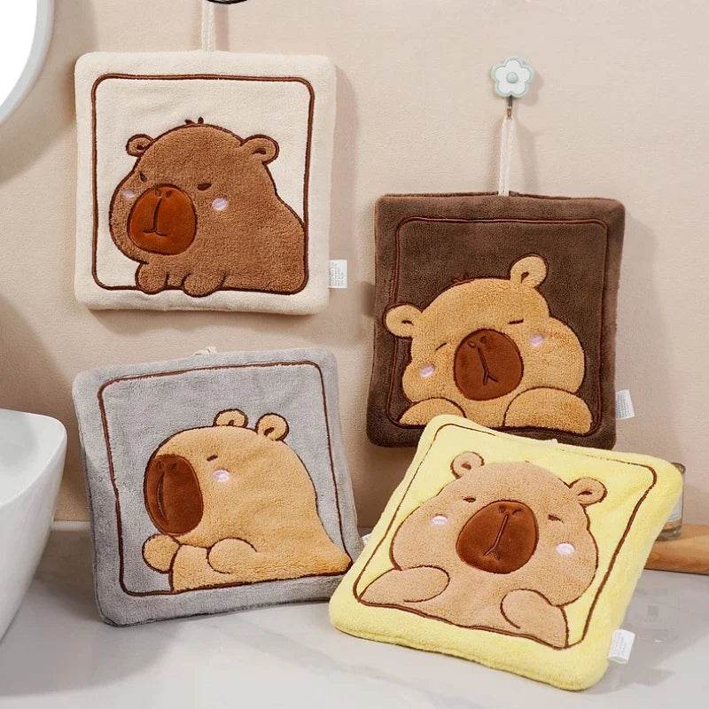 Kawaii Kapibara Hand Towel Thickened Coral Fleece Embroidered Towels Cute Hand Cloth Kitchen Children's Handkerchief Towel - P12 Hub Europe