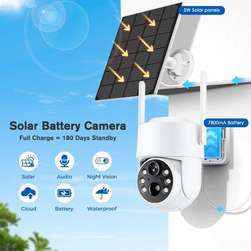 Outdoor Solar Camera WiFi PTZ 4MP, Battery, AI Detect, IP66 - P12 Hub Europe