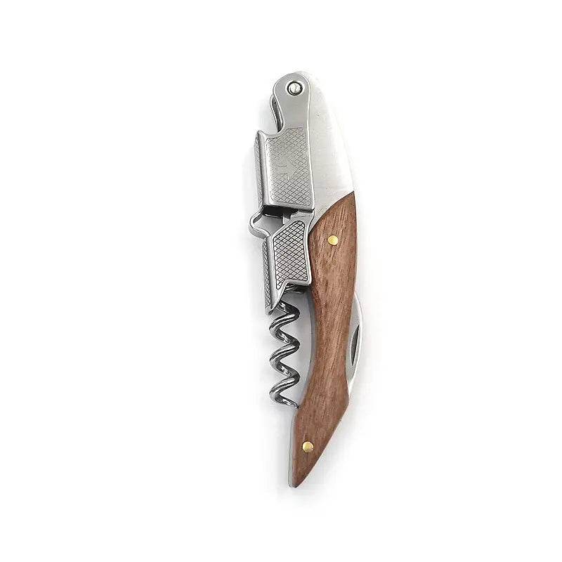 1pc Stainless Steel Wood Handle Wine Corkscrew Professional Wine Opener Portable Screw Corkscrew Multifunction Beer Cap Bottle - P12 Hub Europe