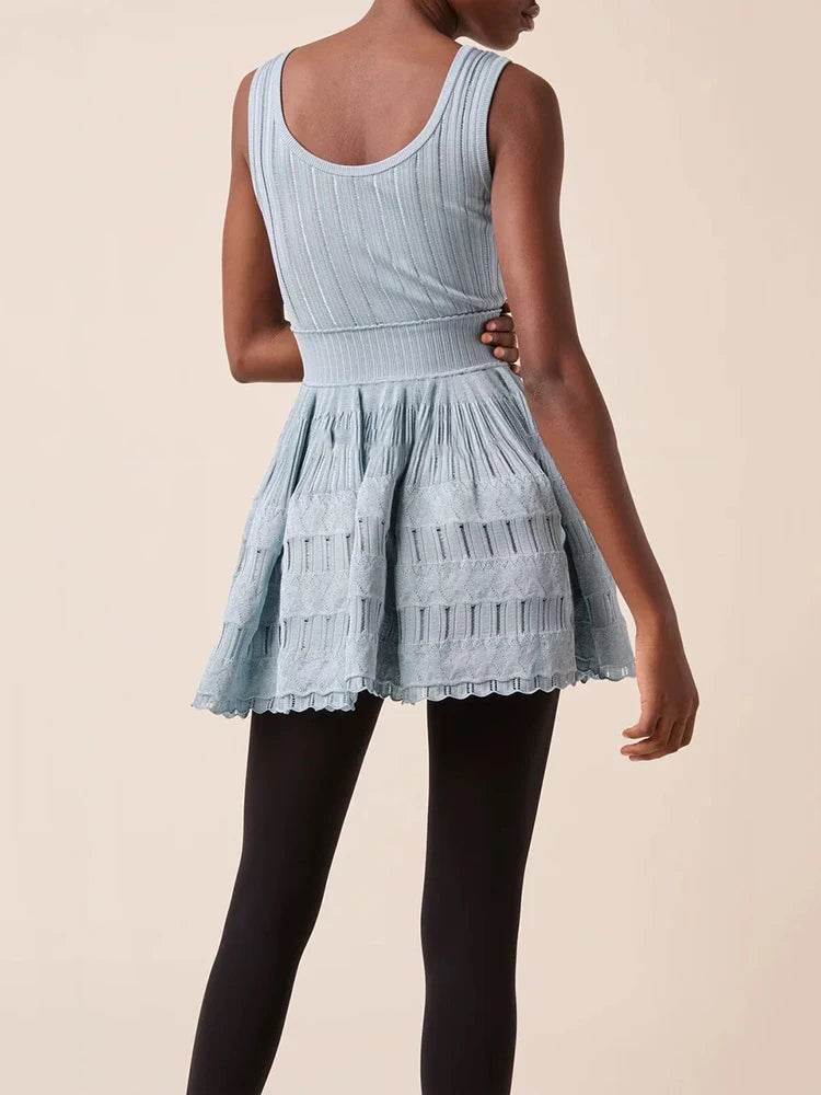 Cryptographic Ruffles Knitted Midi Dress - Elegant Backless - P12 Hub Europe