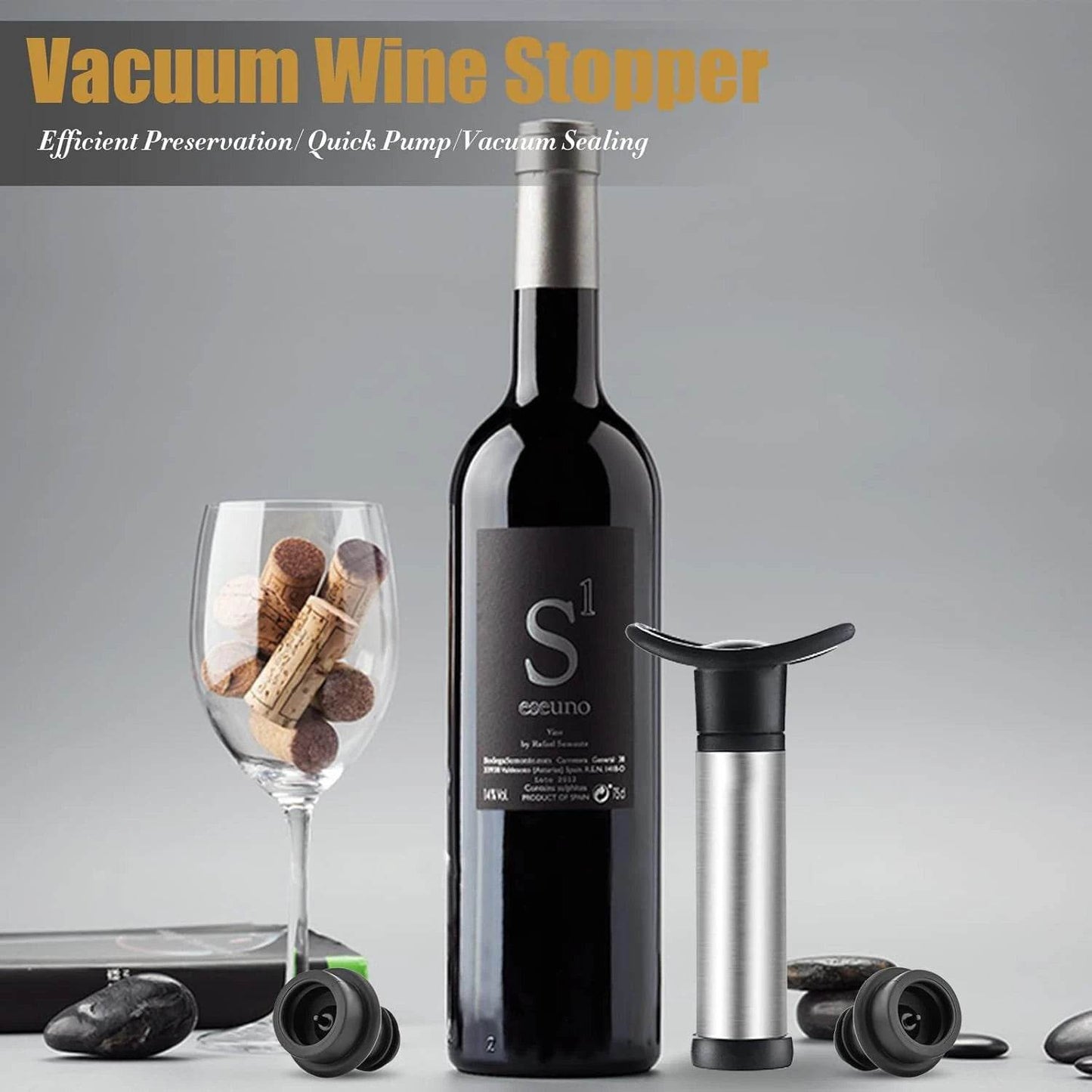 Wine Stopper with Vacuum Pump Wine Home Barware Sealing Preserver Aerator with Silicone Bottle Stopper for Bar Accessories - P12 Hub Europe