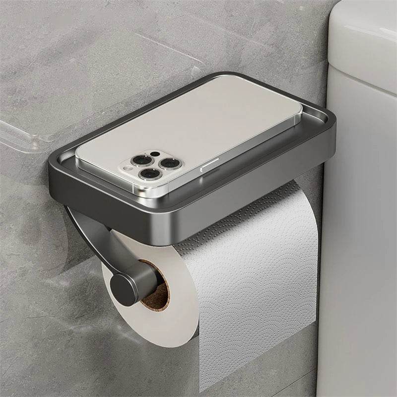 Aluminum Alloy Toilet Paper Holder Bathroom Wall Mount WC Paper Phone Holder Shelf Towel Roll shelf Accessories - P12 Hub Europe