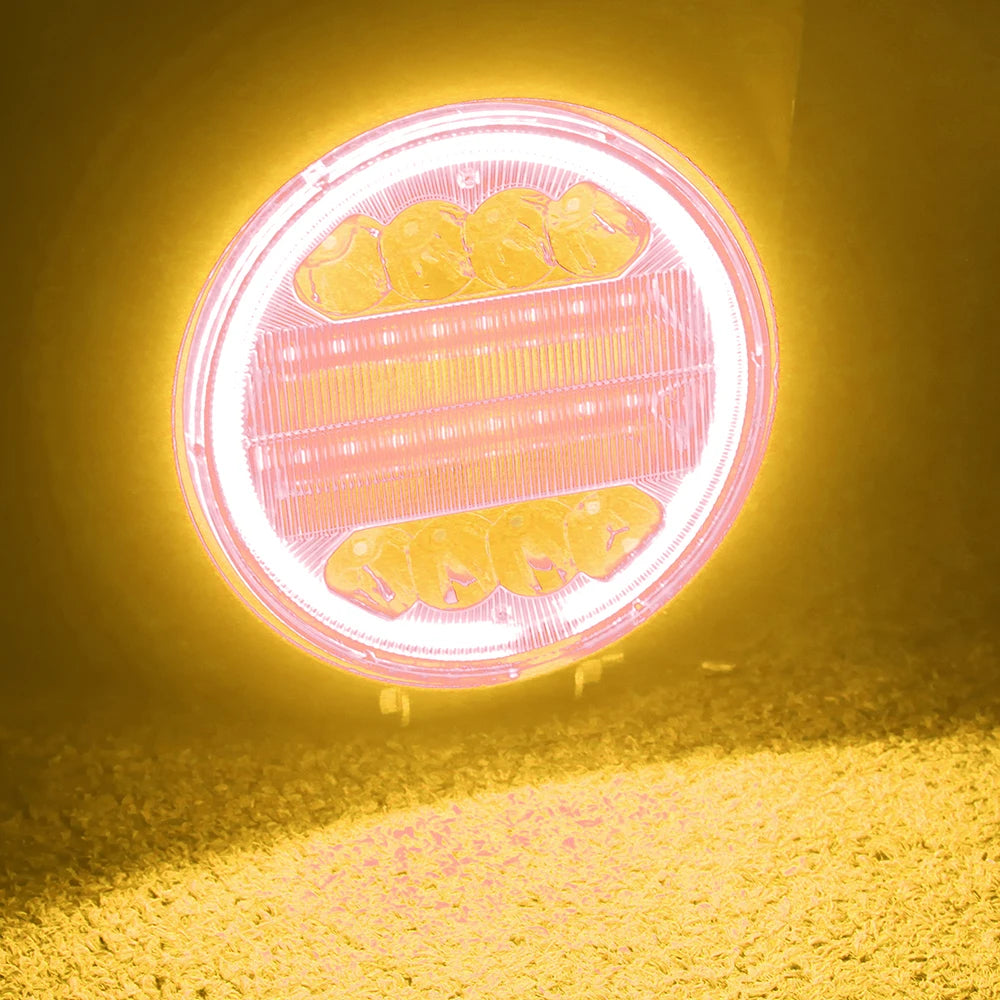 Round Headlight Car Light Assembly Fog Light Angel Eyes Lamp For 4x4 Offroad ATV UTV Tractor Work Light Bar 24LED 72W