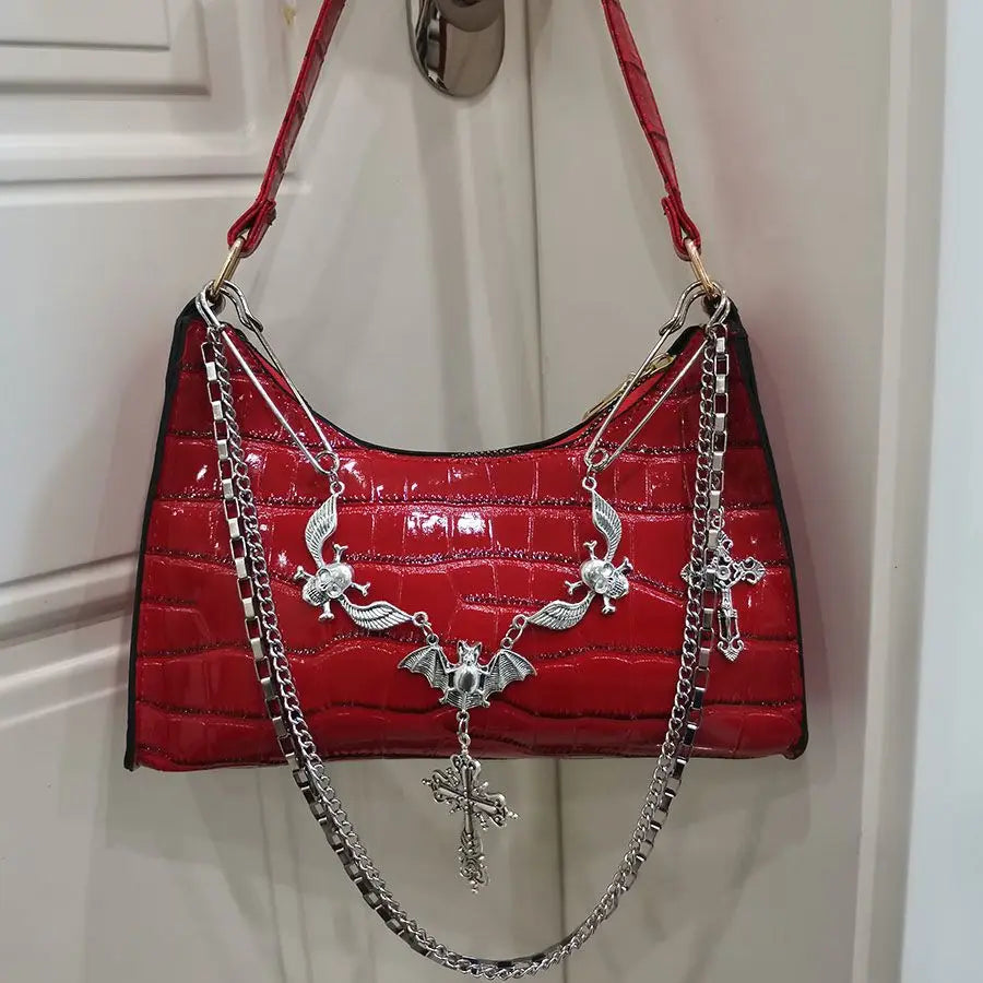 HAEX Y2K Harajuku Women's Bag 2024 Trend Gothic Skull Chains Handbags Female High Street Punk Cross Ladies Shoulder Bags