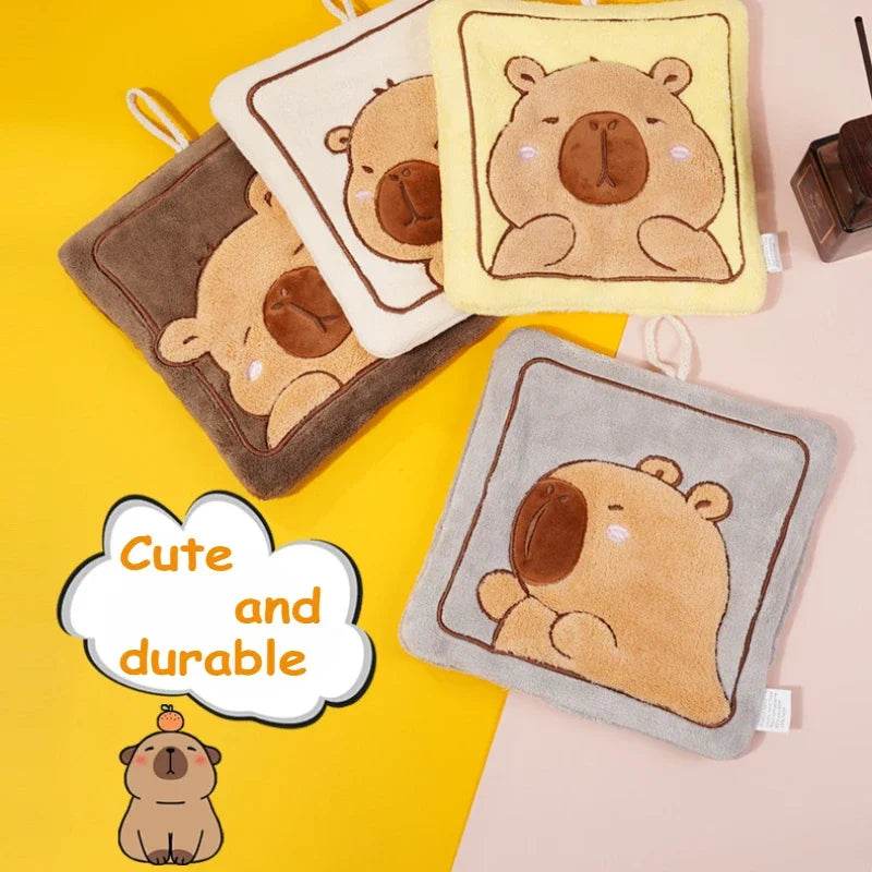 Kawaii Kapibara Hand Towel Thickened Coral Fleece Embroidered Towels Cute Hand Cloth Kitchen Children's Handkerchief Towel - P12 Hub Europe