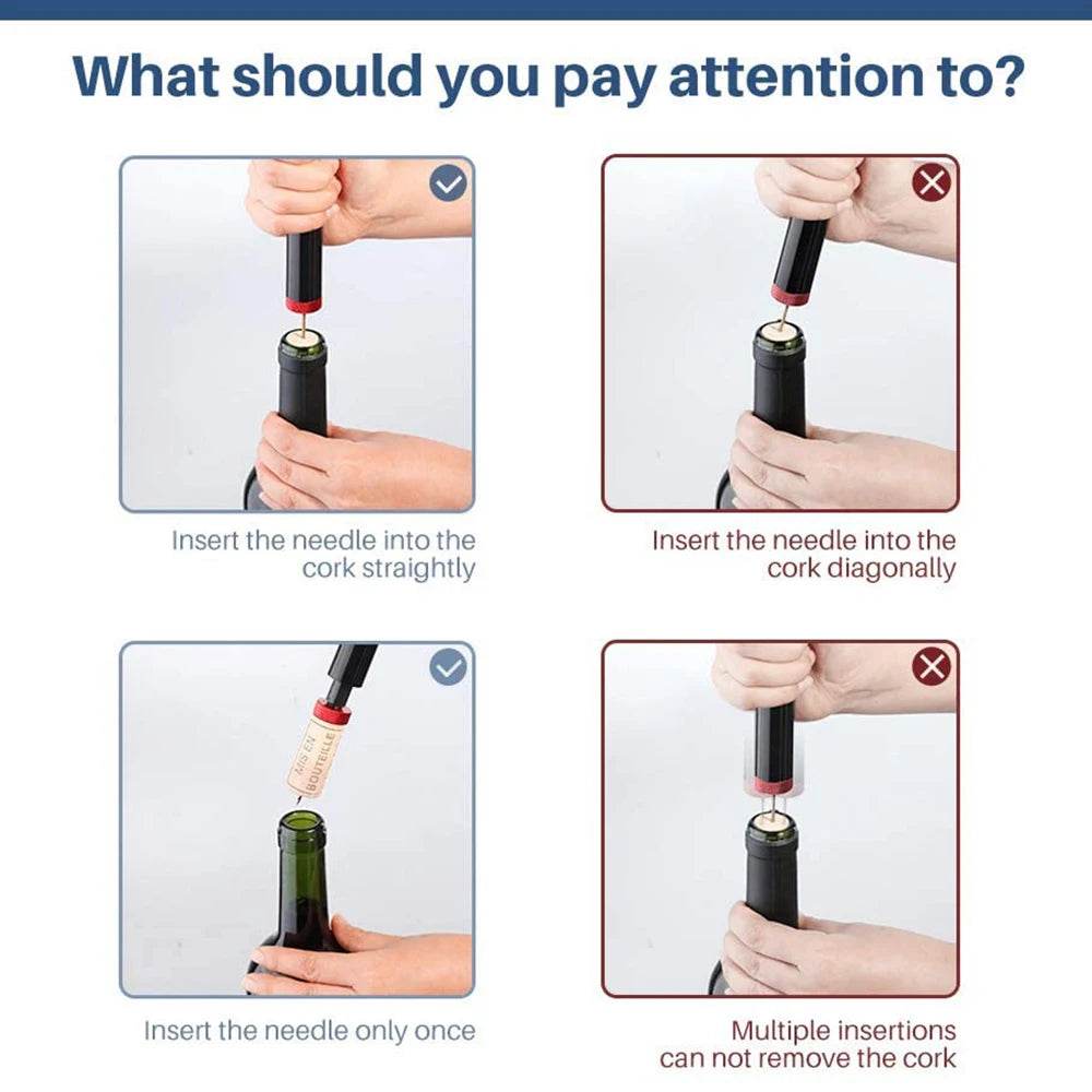 1Pc Black Stainless Steel Wine Air Pressure Corkscrew Cork Remover Air Pump Wine Bottle Opener Safety Portable Wine Corkscrew - P12 Hub Europe