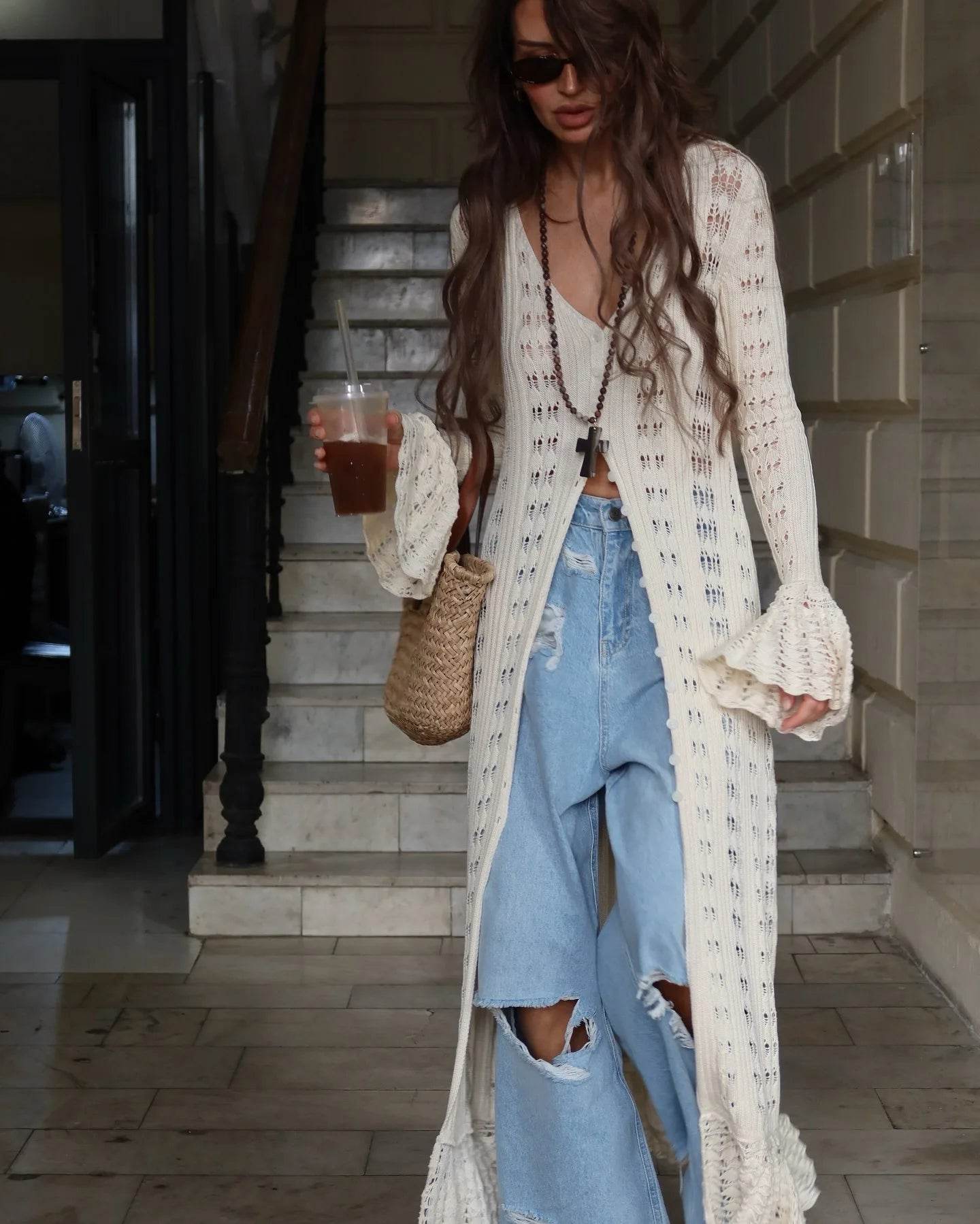 See-Through Knit Cardigan Dress - P12 Hub Europe