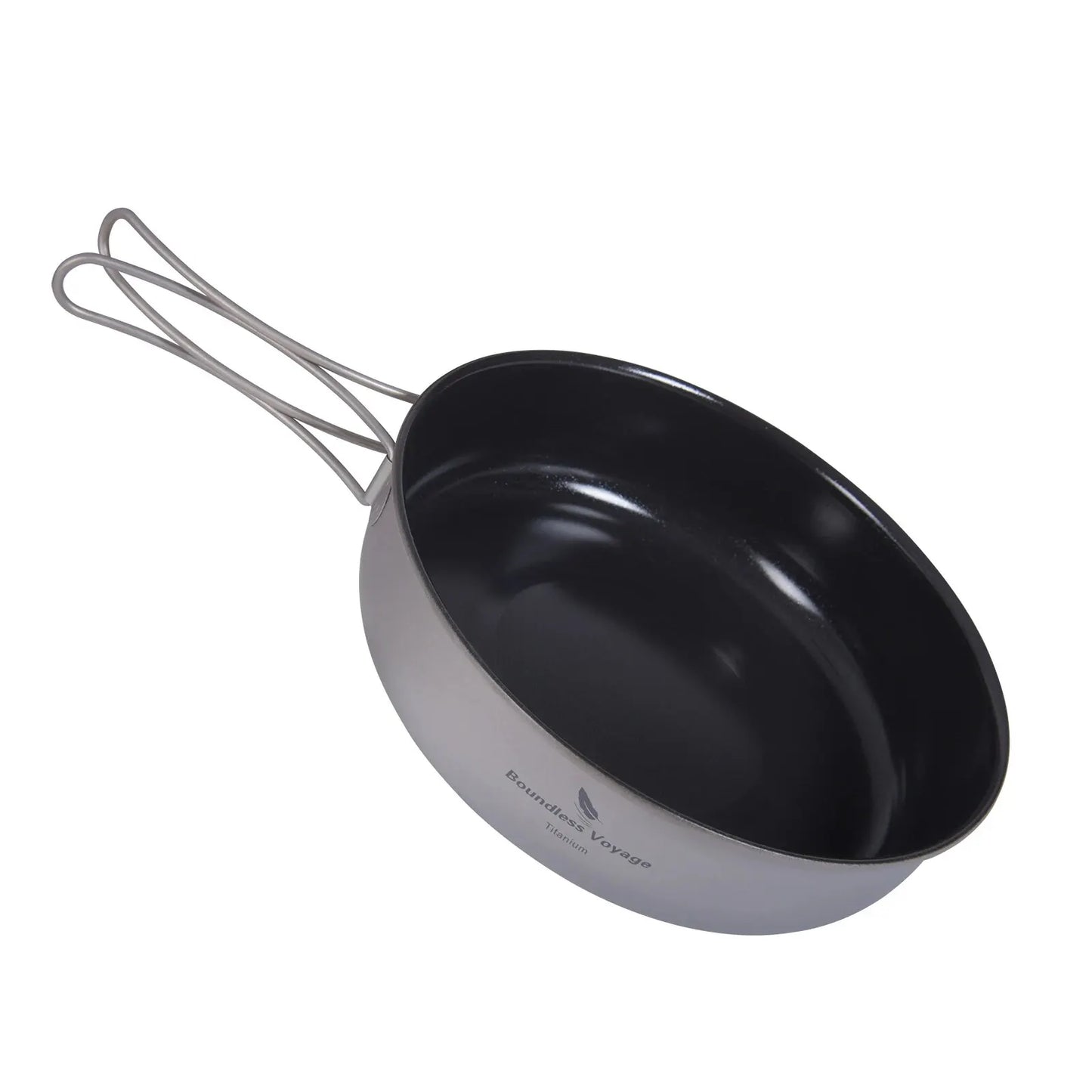 Boundless Voyage Titanium Non-stick Frying Pan with Ceramic Coating and Folding Handle Outdoor Camping Picnic Plate Dish