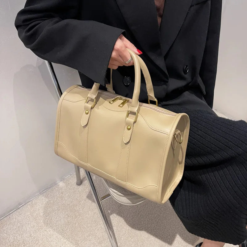 Large Capacity Tote Handle Bags Women Solid Artificial Leather Fashion Boston Crossbodybag Ladies Simple Travel Shoulder Bag