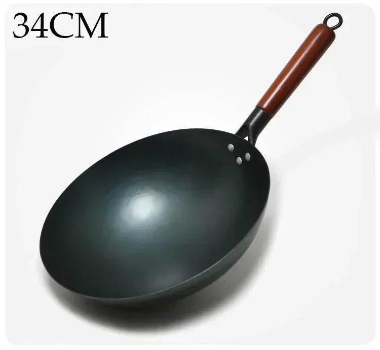 2024 New Chinese Traditional Iron Wok Handmade Large Wok&Wooden Handle Non-stick Wok Gas Cooker Pan Kitchen Cookware Iron Pot - P12 Hub Europe