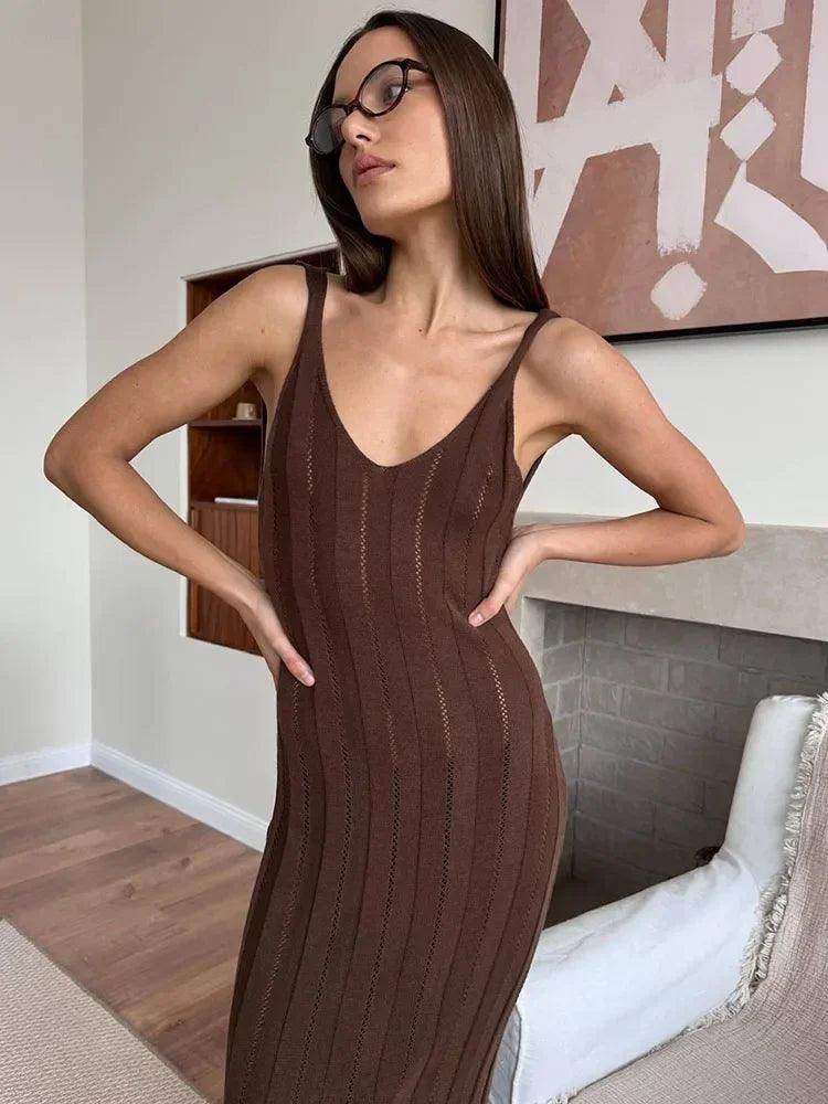 Knit Backless Maxi Dress V Neck Sexy Beach - P12 Hub Europe