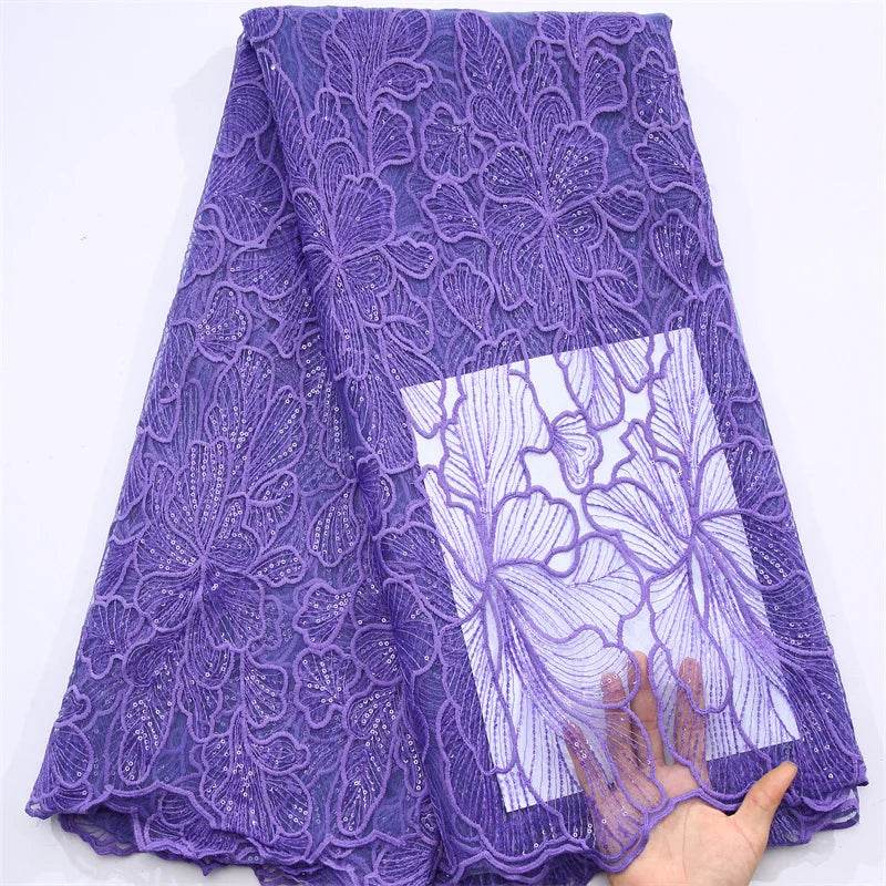 African Milk Silk Mesh Lace with Sequins 2025 French Net Lace Fabric Sewing Embroidered Lace Tulle Nigerian Women Wedding Dress - P12 Hub Europe