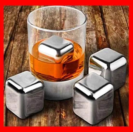 1-8PCS Stainless Rocks Whisky Stones Cubes Set Reusable Chilling Stones For Whiskey Wine Cooling Chilling Party Bar Tool - P12 Hub Europe
