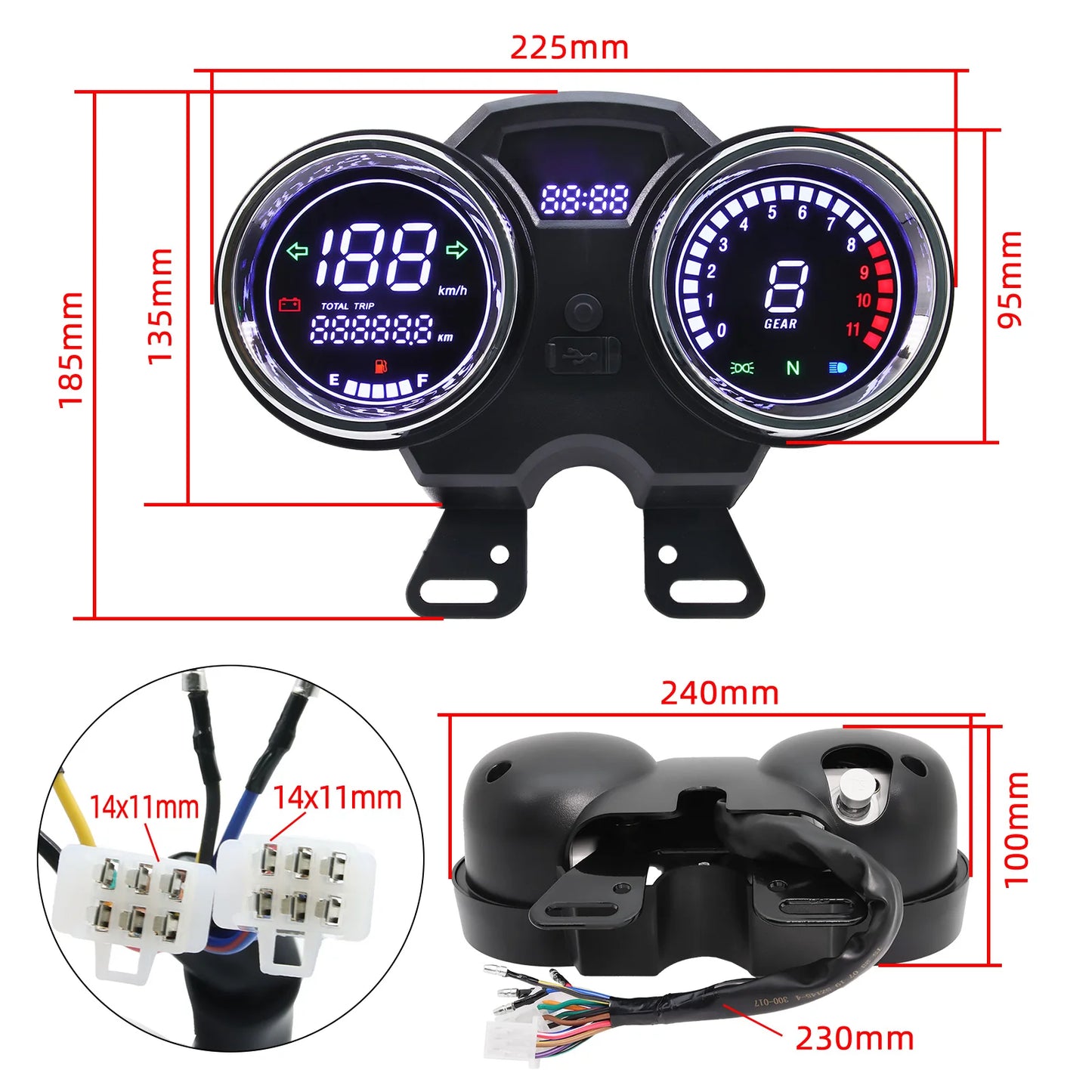 AD Motorcycle Digital Board Universal LCD Odometer Speedometer Meter Instrument Moto Dashboard Hour Counter Tachometer with Gear