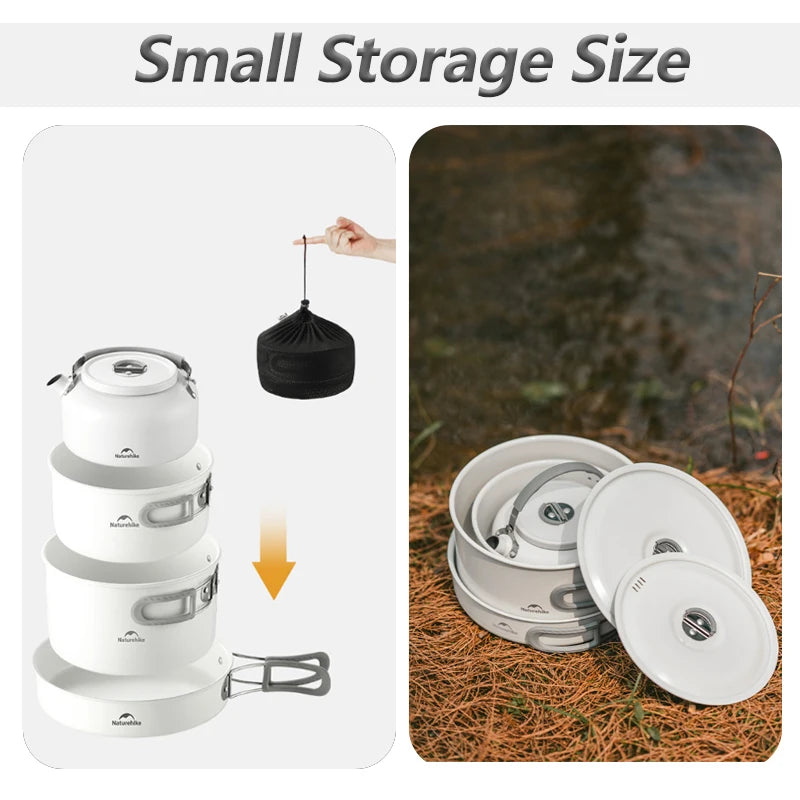 Naturehike Camping Cookware Ceramic Non-Stick Set Of Pots Outdoor Portable Tableware Kettle Frying Pan Cookset Kitchen Utensils
