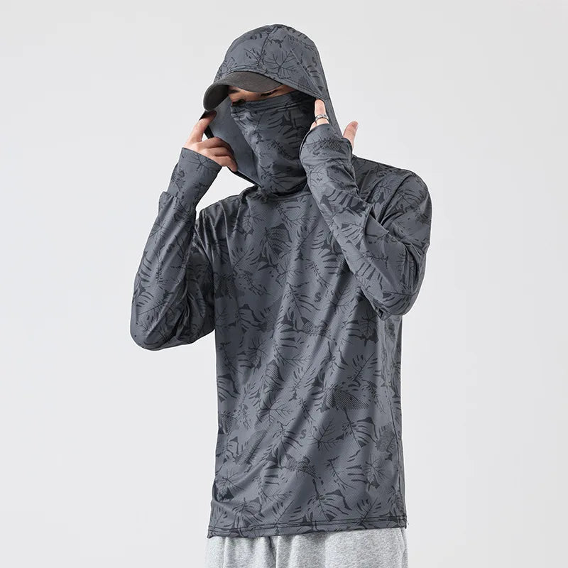 Outdoor Fishing Sunscreen Clothes Ice Feel Hooded Sunscreen Clothes UV Resistant Quick Drying Loose Coat Fishing Clothes