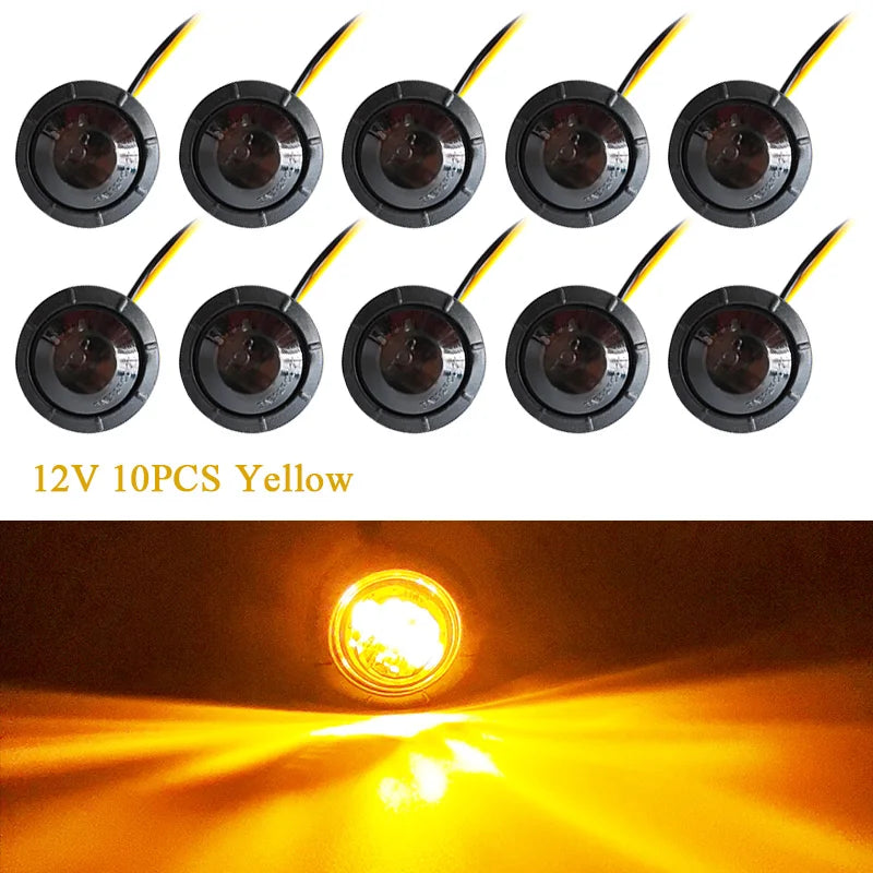 10PCS Waterproof Side Marker Indicators Light LED 12V Bullet Lamp Mini 3/4"for Truck Trailer Tail Clearance Lights