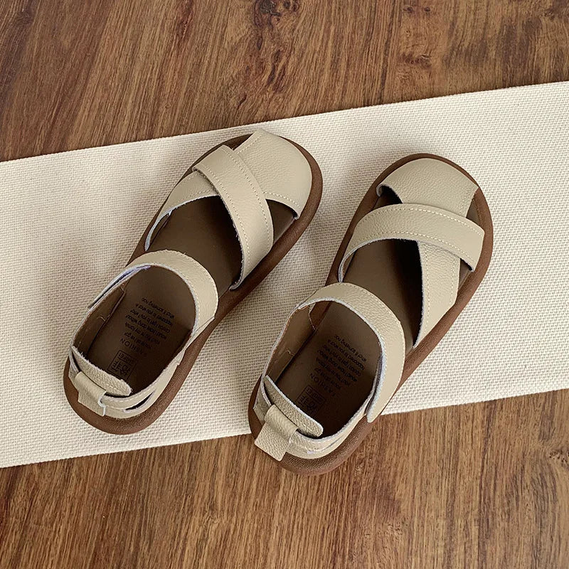 Preppy Bun Head Roman Sandals for Women Soft Soled Summer One-line Casual Beach Shoes for Women