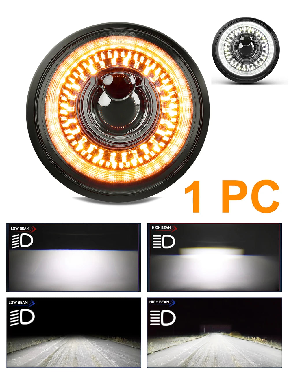 BraveWAY 5.75″ Round LED Headlight for Motorcycle/Car 5-3/4 inch Moto Light with White/Amber DRL+ Start-up Halo Ring