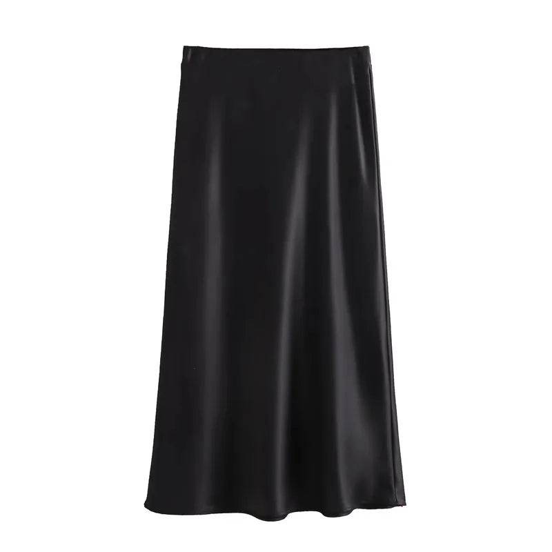 Black Satin Midi Skirt - P12 Hub Europe