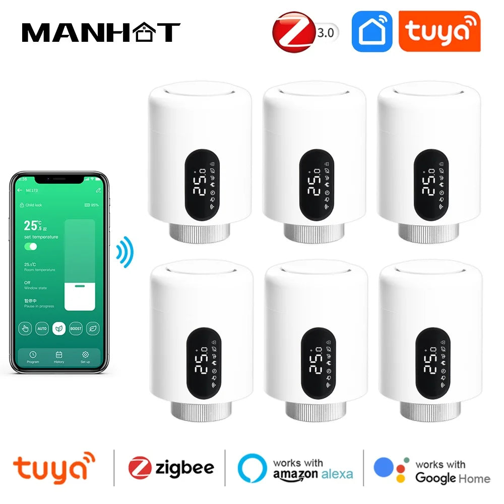 Tuya Zigbee3.0 Thermostat Radiator Actuator Smart TRV Valve Programmable Temperature Controller Works With Alexa Google Home