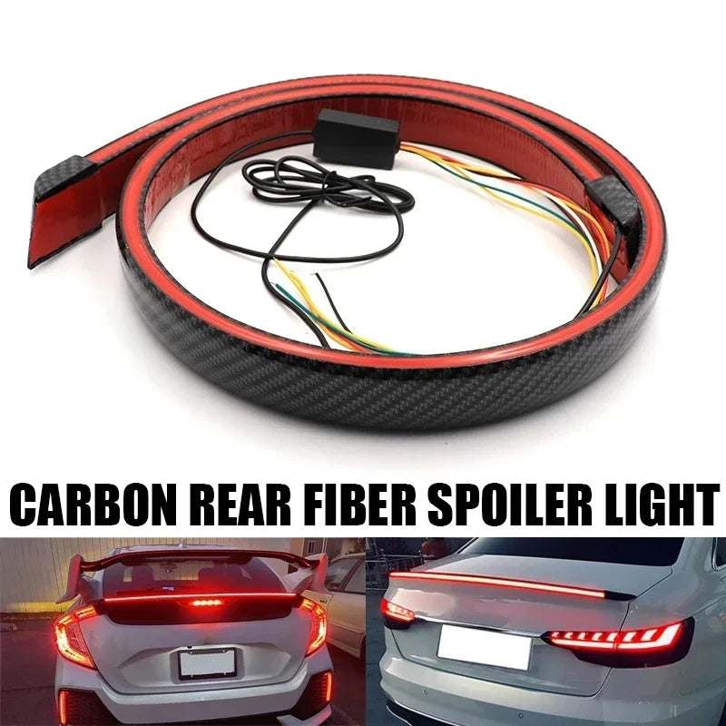 Universal Carbon Fiber Multifunction Trunk Spoilers LED Light Strip 120M Car Exterior Rear Spoiler Turn Signal Brake Lamp