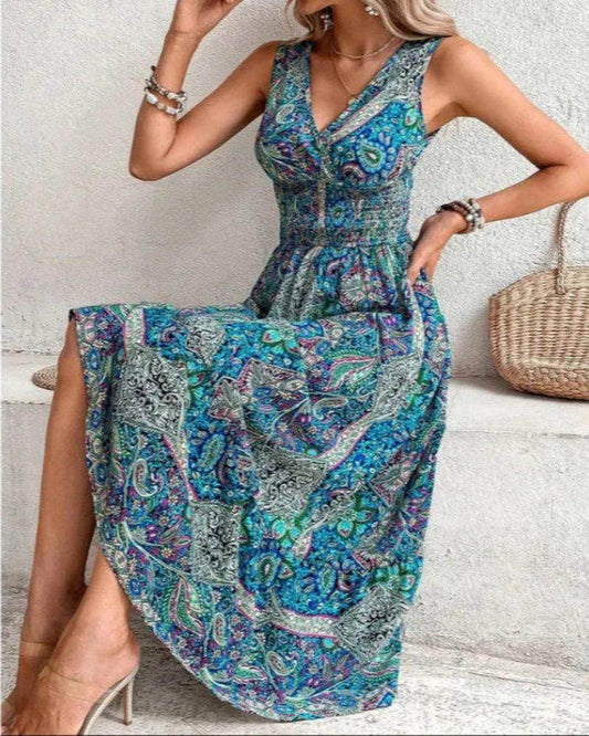 Sleeveless Print Boho Beach Dress Elegant Casual - P12 Hub Europe
