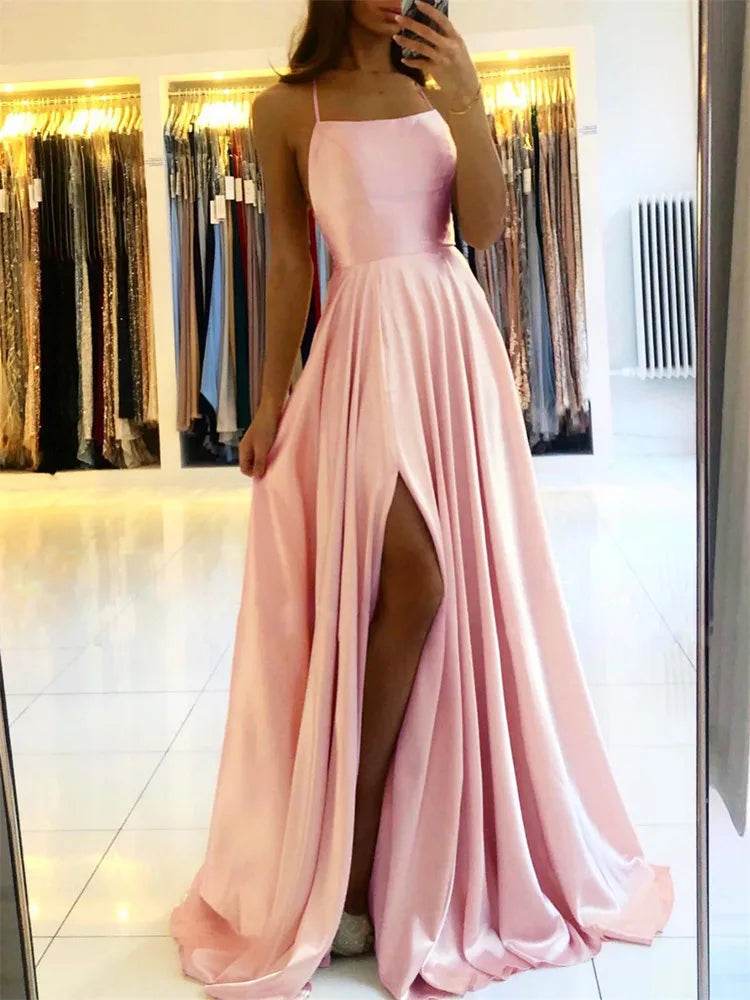 Burgundy Satin Maxi Dress - Slit Prom & Bridesmaid - P12 Hub Europe