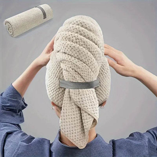 Large Solid Color Water Absorbent Hair Drying Towel Microfiber Hair Towel Wrap With Elastic Strap Soft Quick Drying Towel - P12 Hub Europe