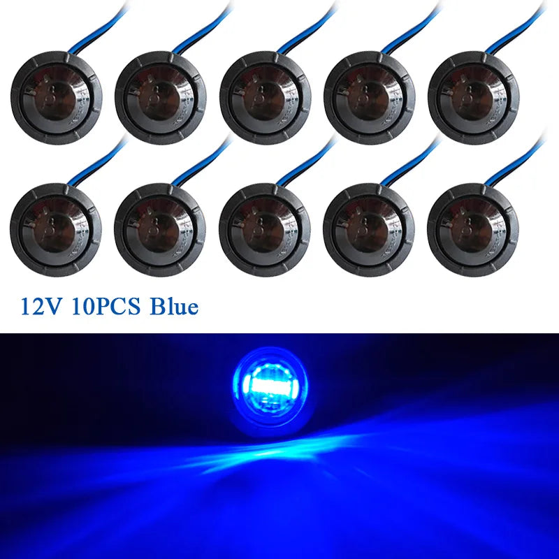10PCS Waterproof Side Marker Indicators Light LED 12V Bullet Lamp Mini 3/4"for Truck Trailer Tail Clearance Lights