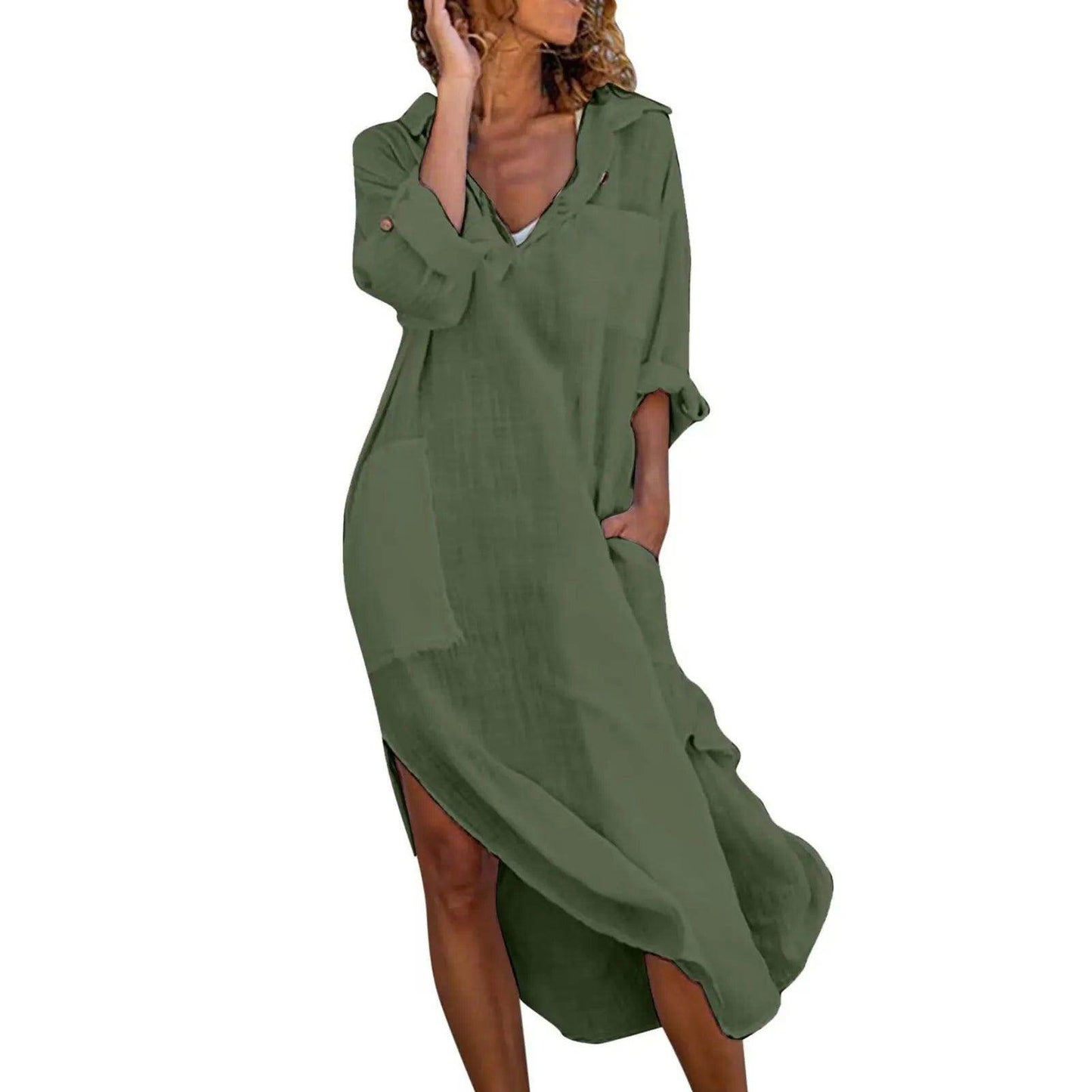 Linen Cotton Shirt Dress Vintage Oversized Casual - P12 Hub Europe