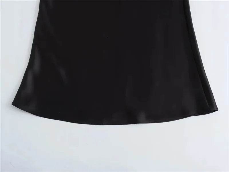 Black Satin Midi Skirt - P12 Hub Europe