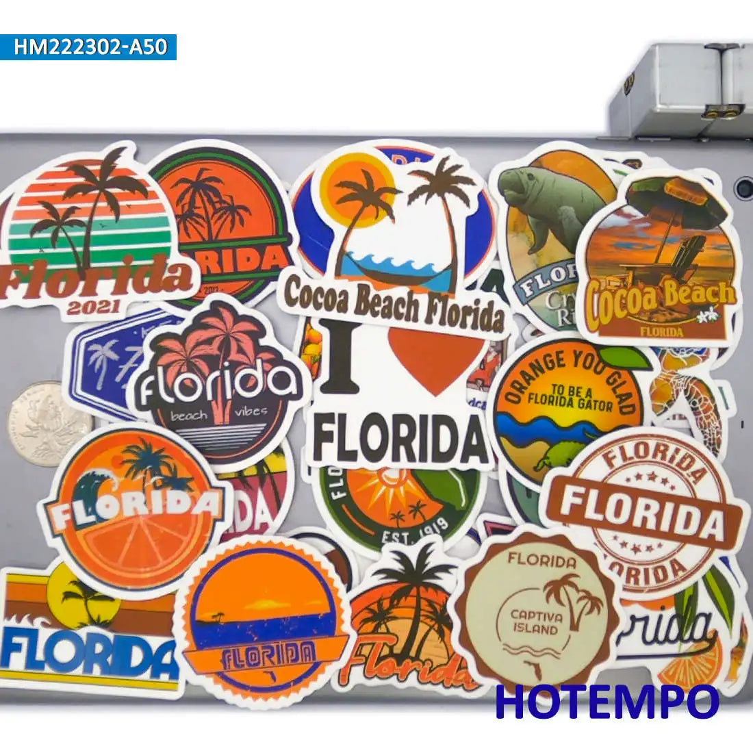 50Pieces Florida Miami Summer Sunshine Beach Surf Travel Stickers for Journal Luggage Guitar Car Bike Phone Laptop Sticker Toys
