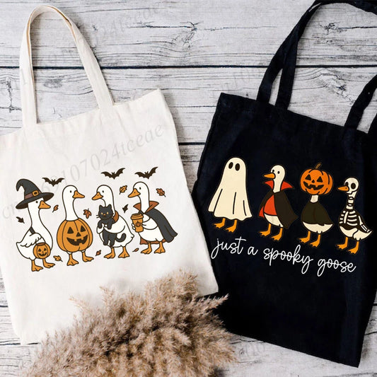 Funny Halloween Goose Wome's Tote Bags Reusable Handbag Shopping Totes Just A Spooky Goose Casual Fashion Shoulder Shopping Bag
