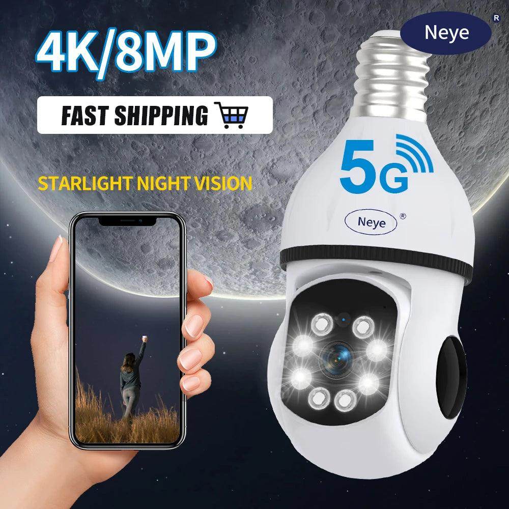 Outdoor Bulb Camera 8MP 4K, 5G WiFi, 360° View - P12 Hub Europe