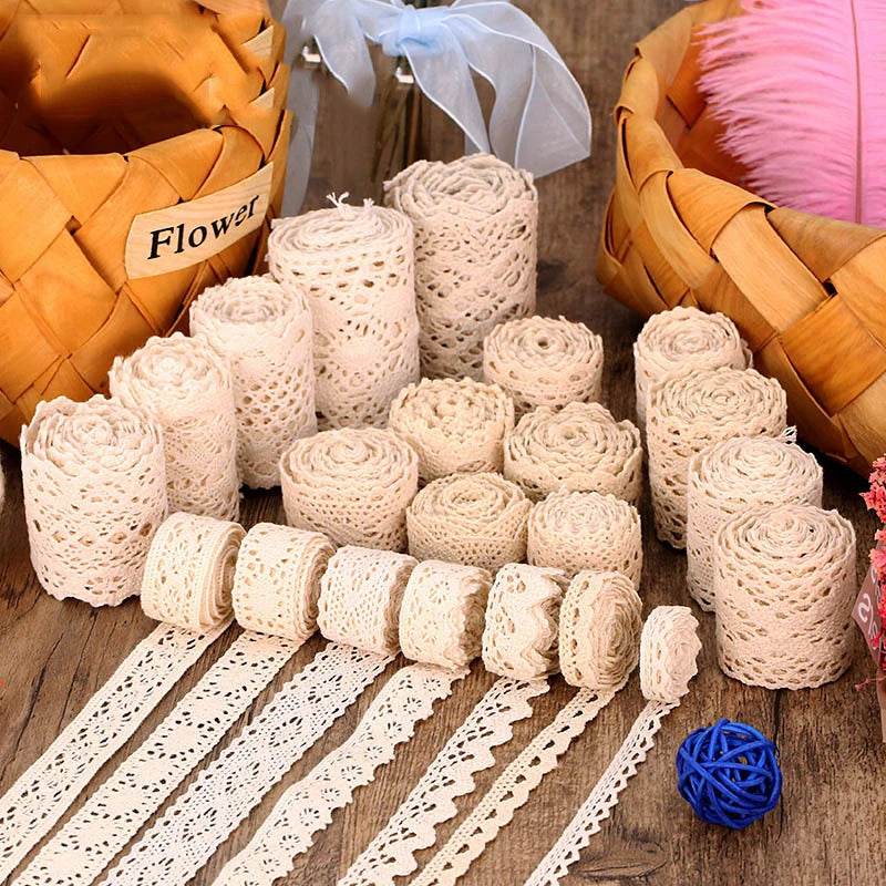 5 Meters Cotton Lace Trim Ribbon Beige Sewing Trim Lace Ribbon Crochet Lace Fabric DIY Wedding Party Craft Christmas Gift Decor - P12 Hub Europe