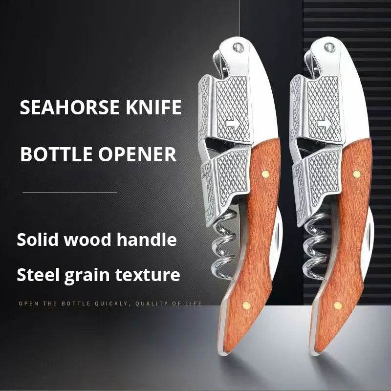 1pc Stainless Steel Wood Handle Wine Corkscrew Professional Wine Opener Portable Screw Corkscrew Multifunction Beer Cap Bottle - P12 Hub Europe