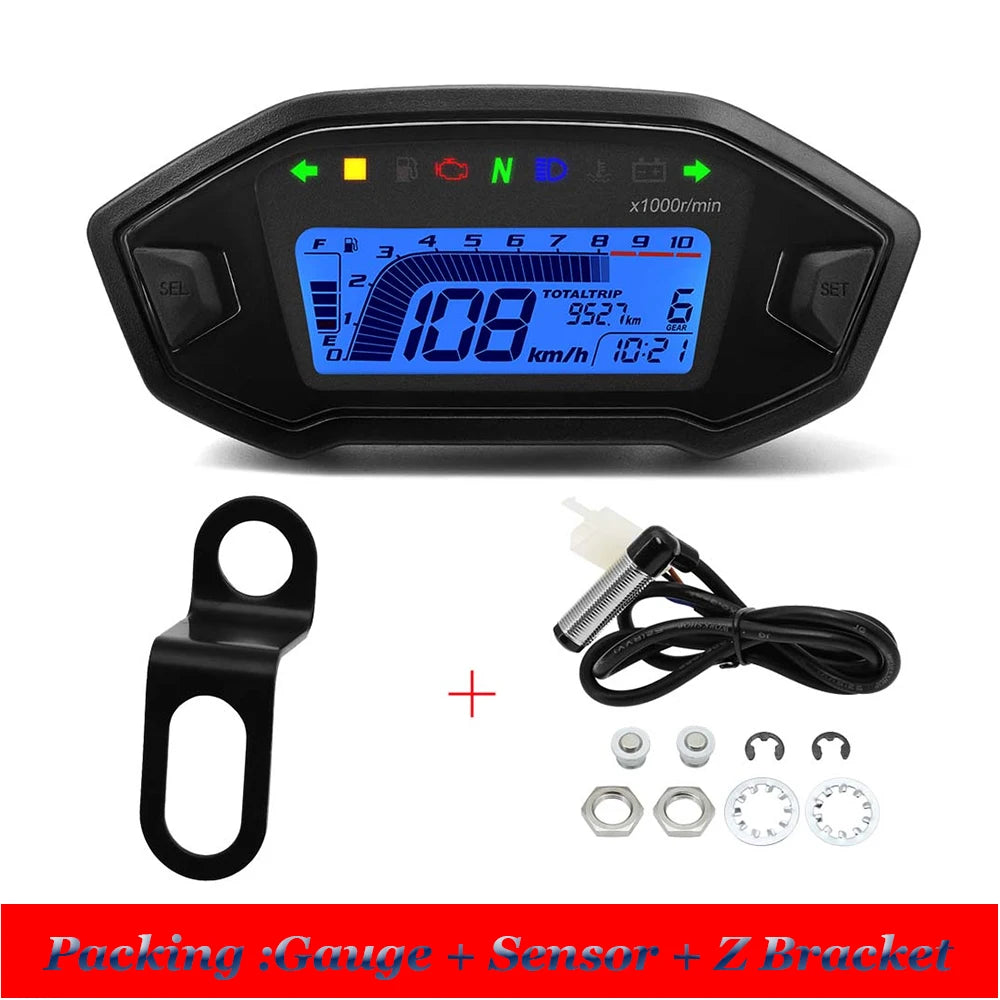 Newest Universal Motorcycle Speedometer 7 Colors Digital Meters Instrument LCD 13000rpm Tachometer Turn Signal Light Indicator
