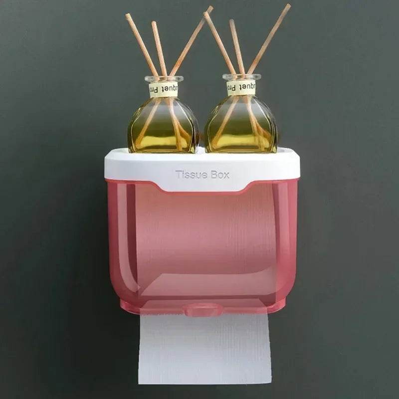 Wall Mounted Toilet Paper Holder Waterproof Tissue Box with Shelf Bathroom Organizer Kitchen Multi Purpose Storage Dispenser - P12 Hub Europe