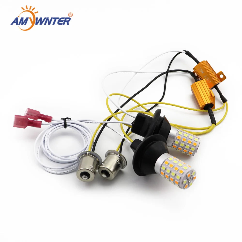 AMYWNTER T20 Drl 7440 Canbus 21W Car LED Light Dual Color Switchback Turn Signal Lamp Bulb Daytime Running